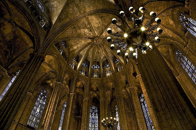 Cathedral, architecture, luminaires, gilt, HD wallpaper