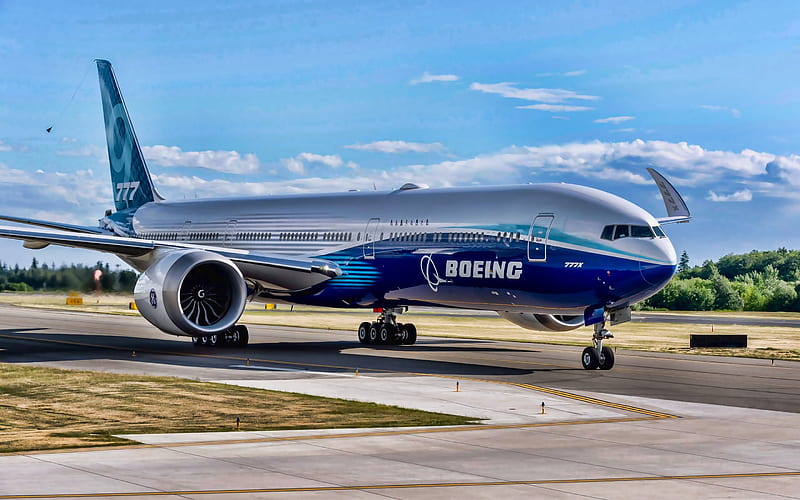 Boeing 777X, passenger airliner, General Electric GE9X, passenger plane, air travel, Boeing 777, plane at the airport, Boeing, HD wallpaper