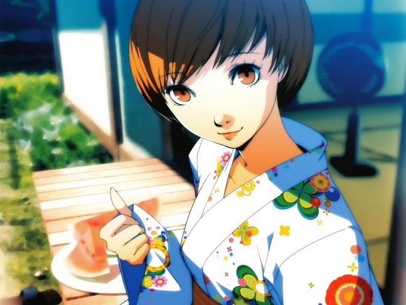 chie chan persona 4, cute, wearing yukata, persona 4, chie, HD wallpaper