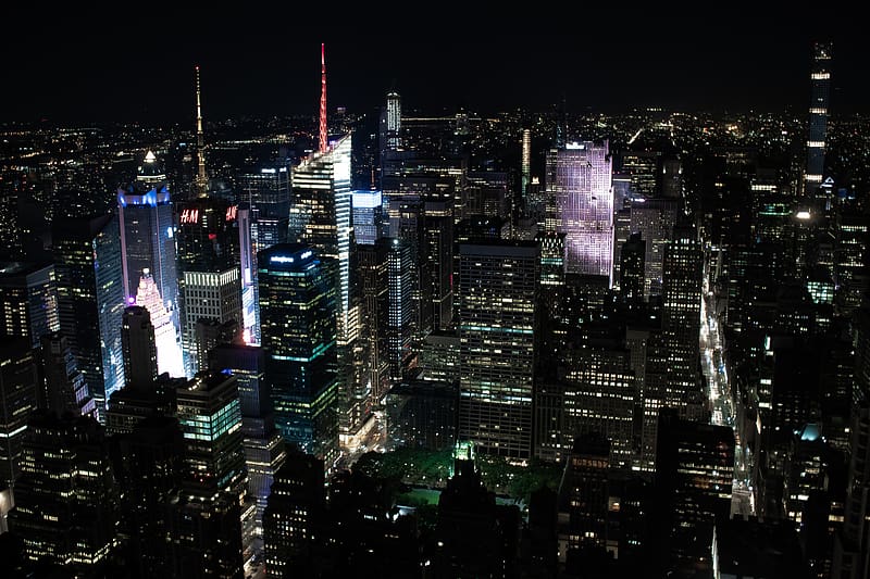 Skyscrapers, towers, night, city, backlight, HD wallpaper | Peakpx