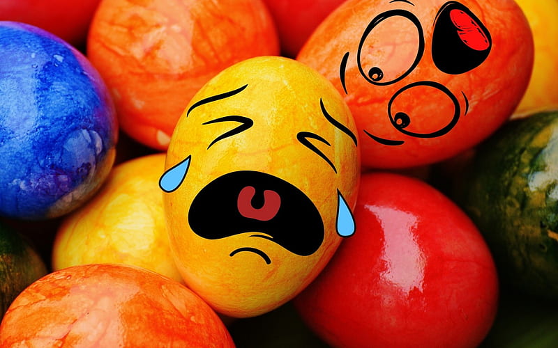 Happy Valentine's Day!, red, colorful, orange, yellow, easter, card, egg, tears, funny, face, blue, HD wallpaper