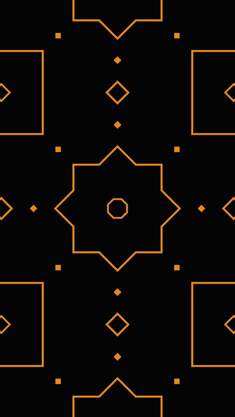 Black Orange Line 04, 8 point star, art, black, diamond, geometric, line, octagon, orange, HD phone wallpaper