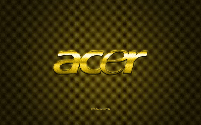 Acer logo, yellow carbon background, Acer metal logo, Acer yellow emblem, Acer, yellow carbon texture, HD wallpaper