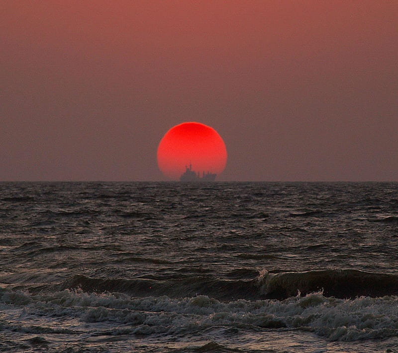 Red Sunset , 2013, 3d, beach, colorful, evening, oceanwaves, sky, HD wallpaper