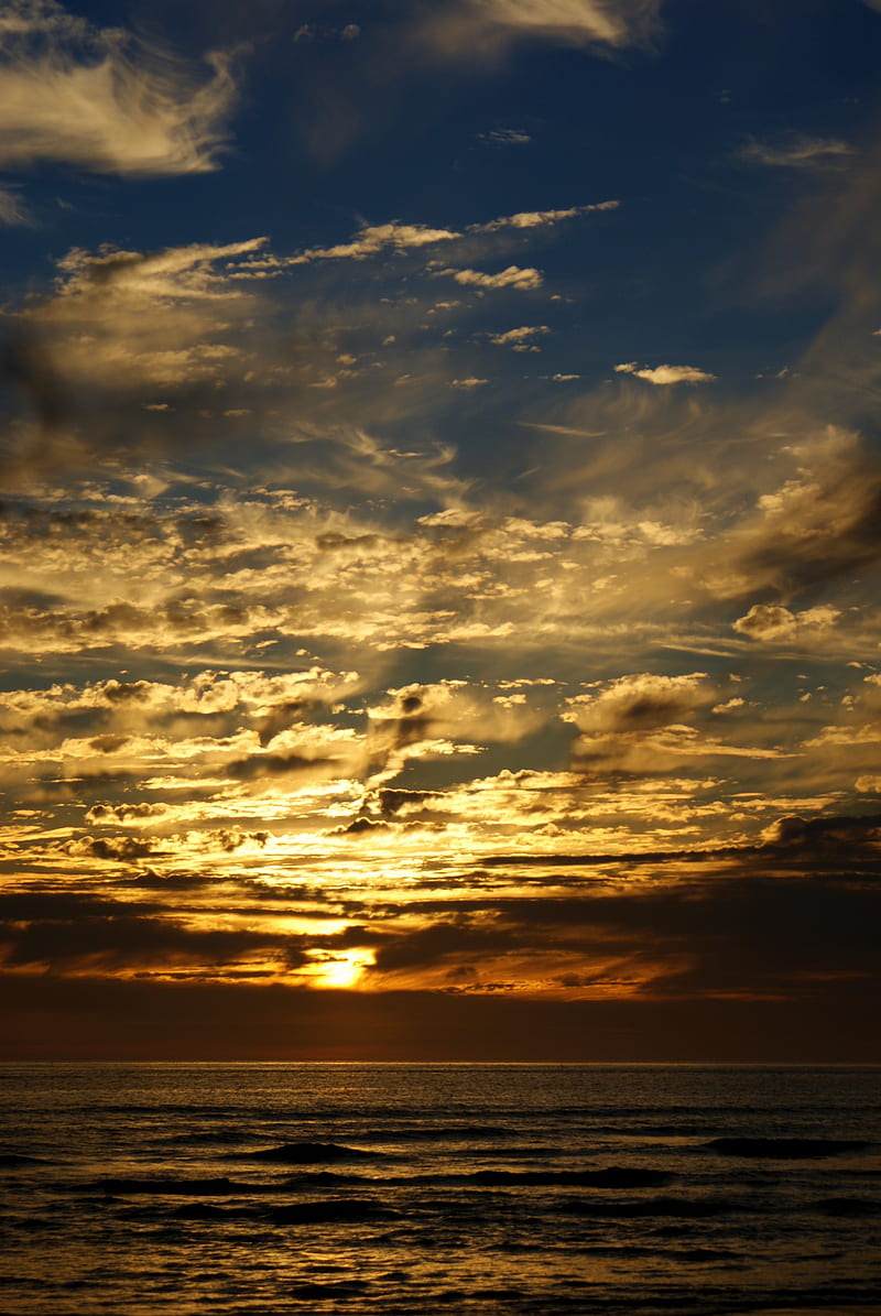 sunset, sea, clouds, dusk, horizon, HD phone wallpaper
