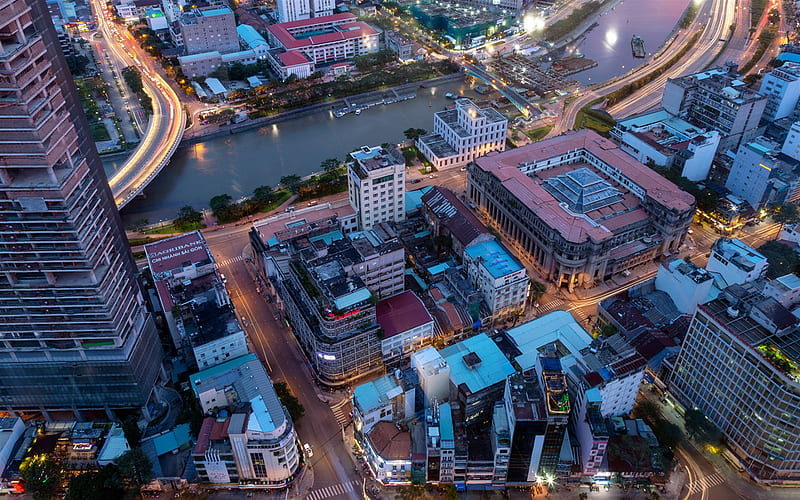Saigon, building, view from above, aerial view, Saigon cityscape, Vietnam, HD wallpaper
