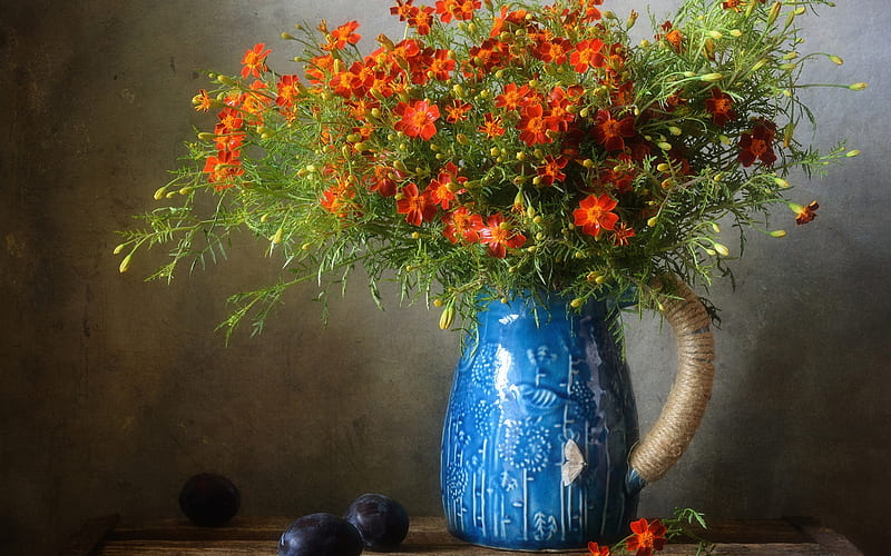 ❤️, Marigolds, Pitcher, Vase, Bouquet, HD wallpaper