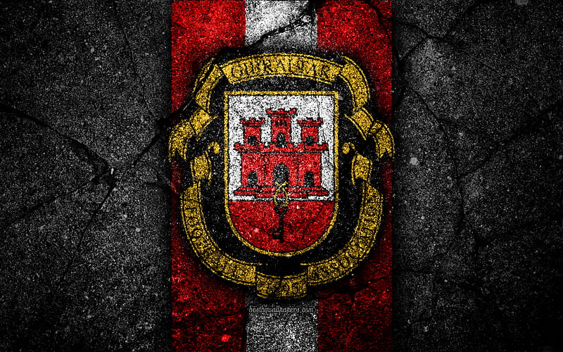 Gibraltar football team emblem, UEFA, Europe, football, asphalt texture, soccer, Gibraltar, European national football teams, Gibraltar national football team, HD wallpaper