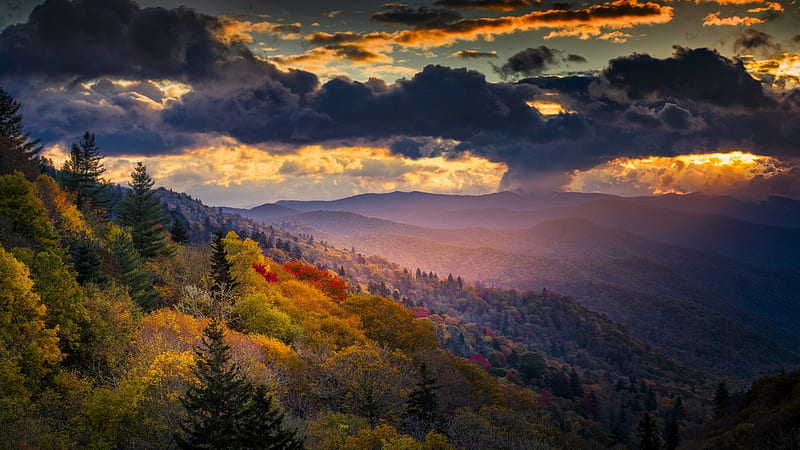 Smoky Mountains National Park, Tennessee, clouds, fall s, sky, storm, landscape, HD wallpaper