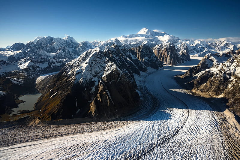 Ruth Glacier, Denali NP, Alaska, peaks, ice, sky, snow, HD wallpaper