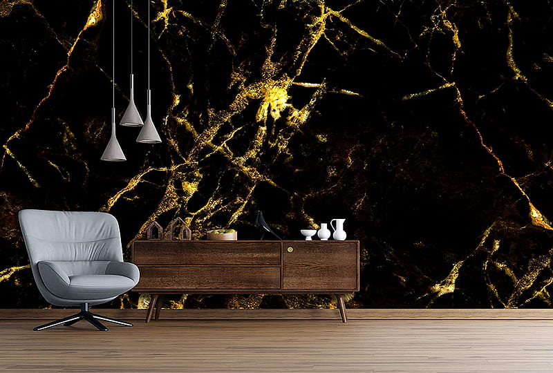 Black and Gold Abstract Marble Stone Peel and Stick . Removable Wall Mural (9ft H X 16ft W) : Tools & Home Improvement, HD wallpaper
