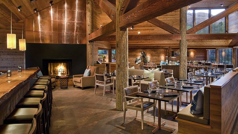 lovely rustic restaurant bar, fireplace, rustic, restaurant, bar, HD wallpaper