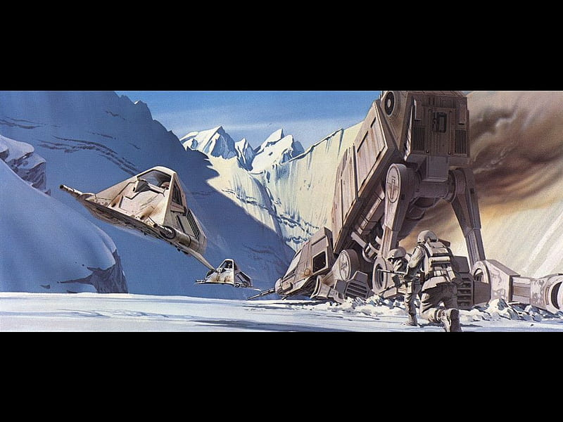 hoth battle, at at, snow, snow speeder, mountains, troopers, smoke, HD wallpaper