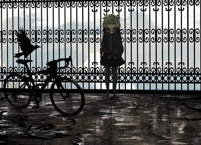 Anime, Original, Bike, Crow, Girl, HD wallpaper