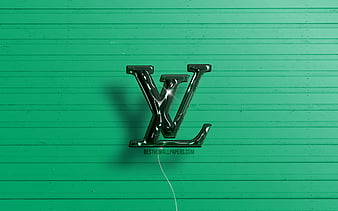 Louis Vuitton logo, violet realistic balloons, Louis Vuitton 3D