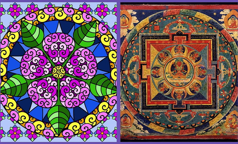 Modern v. Old, mandala, 3D and CG, color, abstract, symetry, HD wallpaper