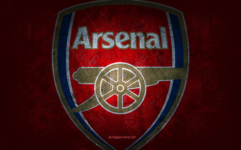 Arsenal FC, English football club, red stone background, Arsenal FC logo, grunge art, Premier League, football, England, Arsenal FC emblem, HD wallpaper