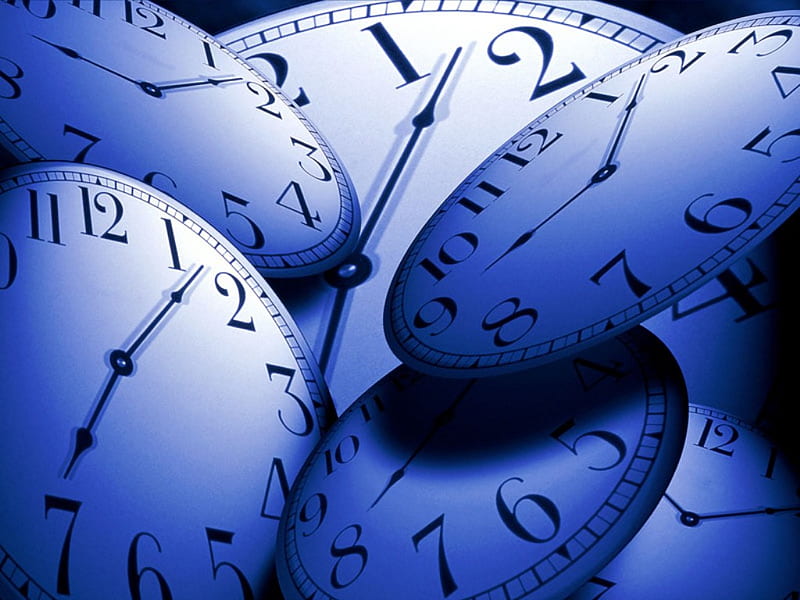 Different Time !!!, 3d-art, minute hands, time, clock, abstract, hour hands, 3d, watch, clock faces, blue, HD wallpaper