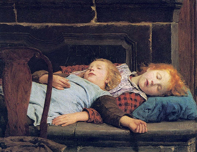 Pooped Out, sisters, sleeping, bed, together, HD wallpaper