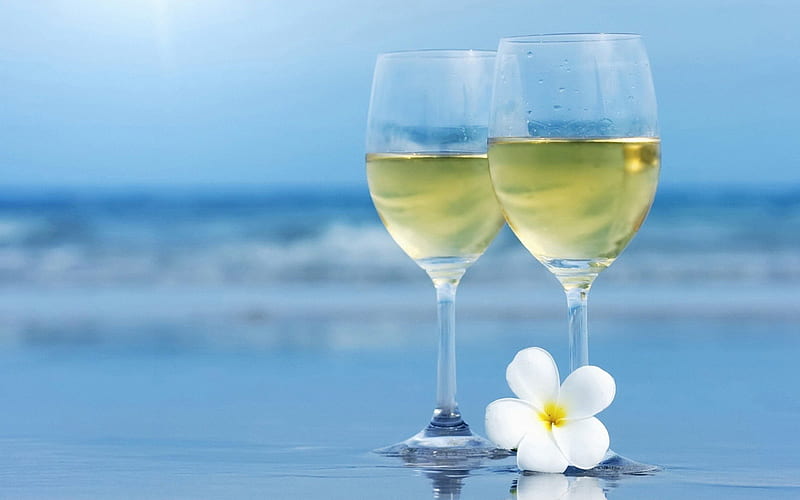 two champagne glasses on the beach, beach, champagne, nature, moment, HD wallpaper