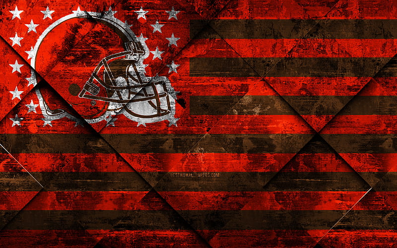 Cleveland Browns American football club, grunge art, grunge texture, American flag, NFL, Cleveland, Ohio, USA, National Football League, USA flag, American football, HD wallpaper