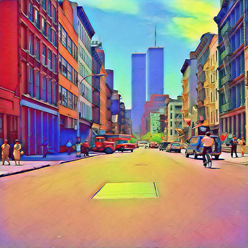 nostalgic NYC , nyc, wtc, new york, colorful, pastel, manhattan, ny, city, metropolis, gotham, HD phone wallpaper