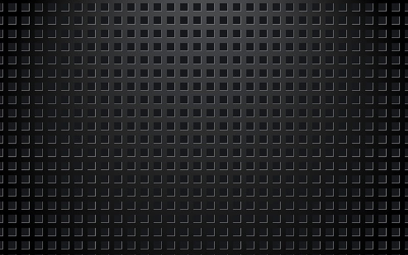 Black metal mesh, metal texture, metal background with square cutouts, dark background, mesh, HD wallpaper