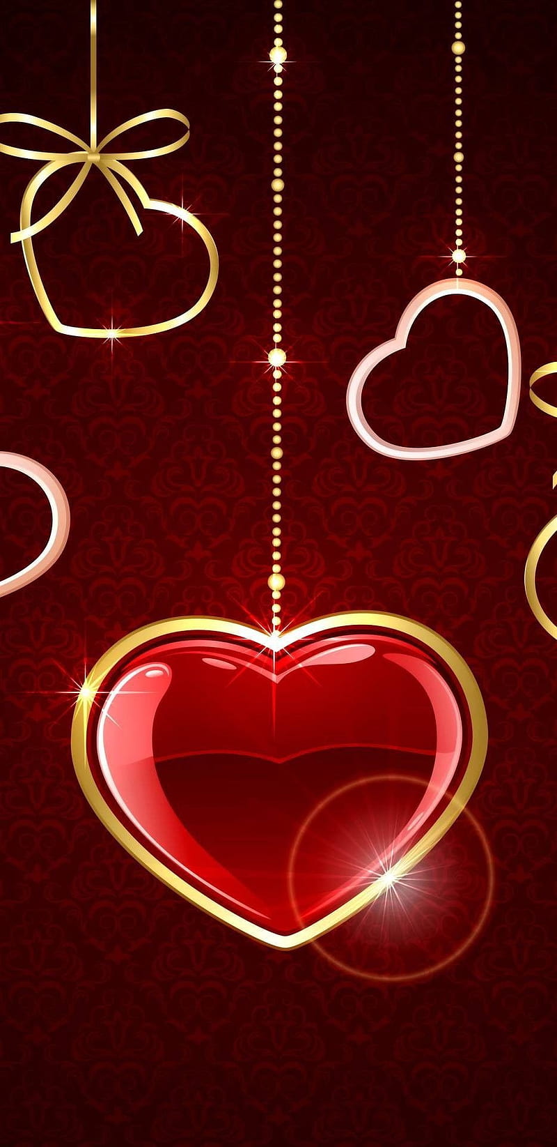 Hanging Hearts, girly, gold, heart, heart , pretty, red, sparkle, HD phone wallpaper