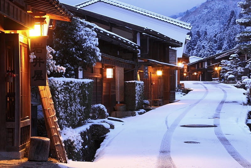 Winter in Japan, japan, japanese, snow, nature, scenery, street, winter, HD wallpaper