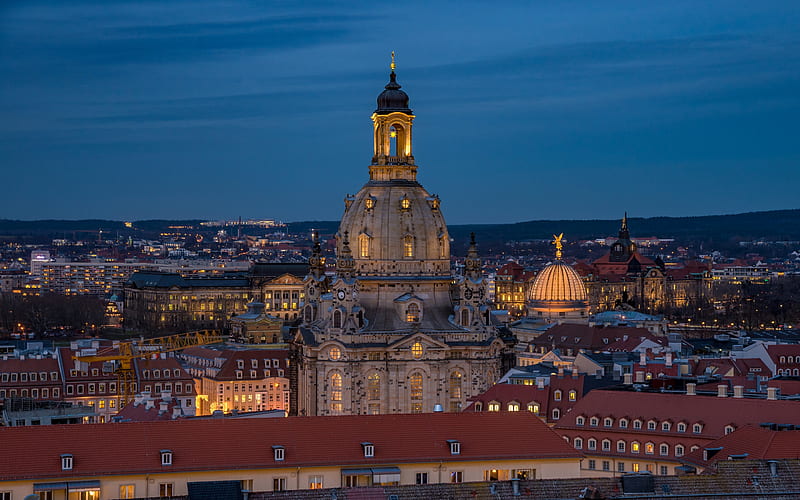 Dresden, Lutheran church, evening, Dresden Frauenkirche, Baroque architecture, Germany, Dresden landmarks, HD wallpaper