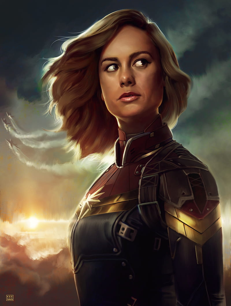 futuristic, armor, women, Brie Larson, Captain Marvel, artwork, HD phone wallpaper