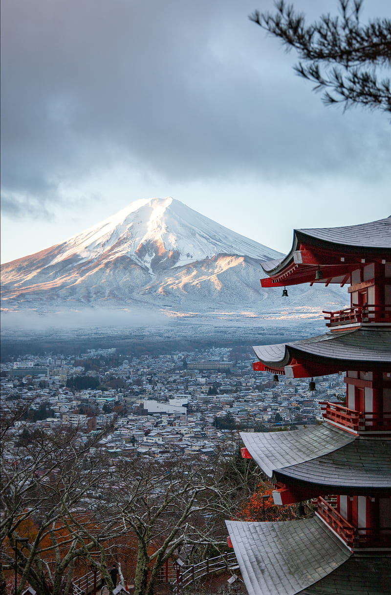 Monte Fuji, castelo, japan, mountain, shrine, templo, HD phone wallpaper