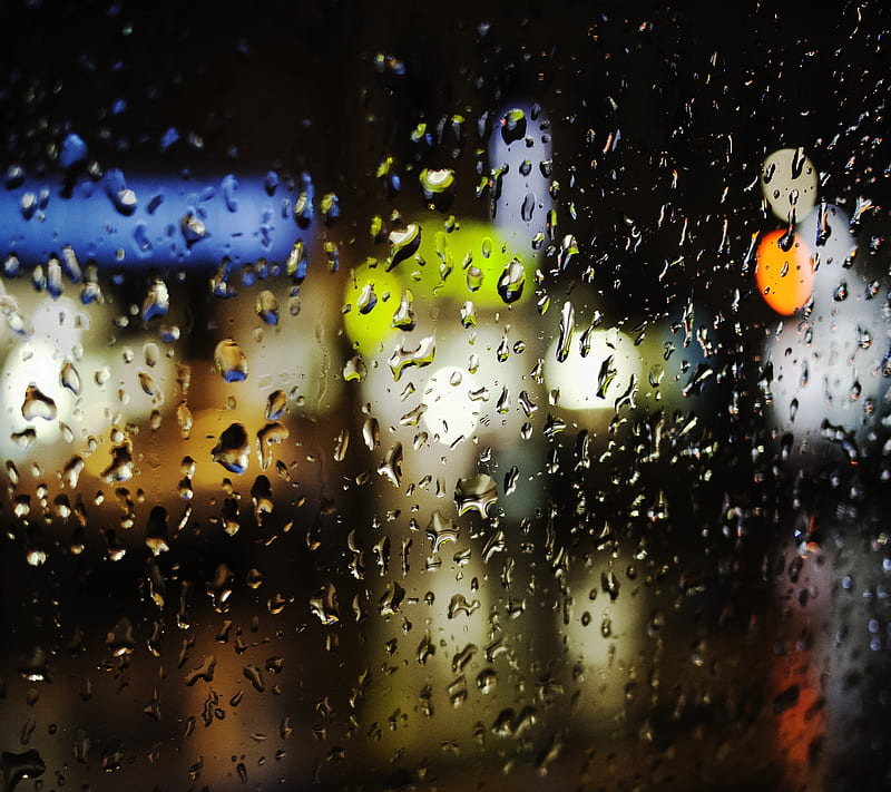 Glass Rain, city, drop, droplet, night, view, water, HD wallpaper