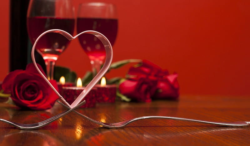 ღ❤ღ, red, romantic, wine, love, heart, wineglasses, roses, HD wallpaper
