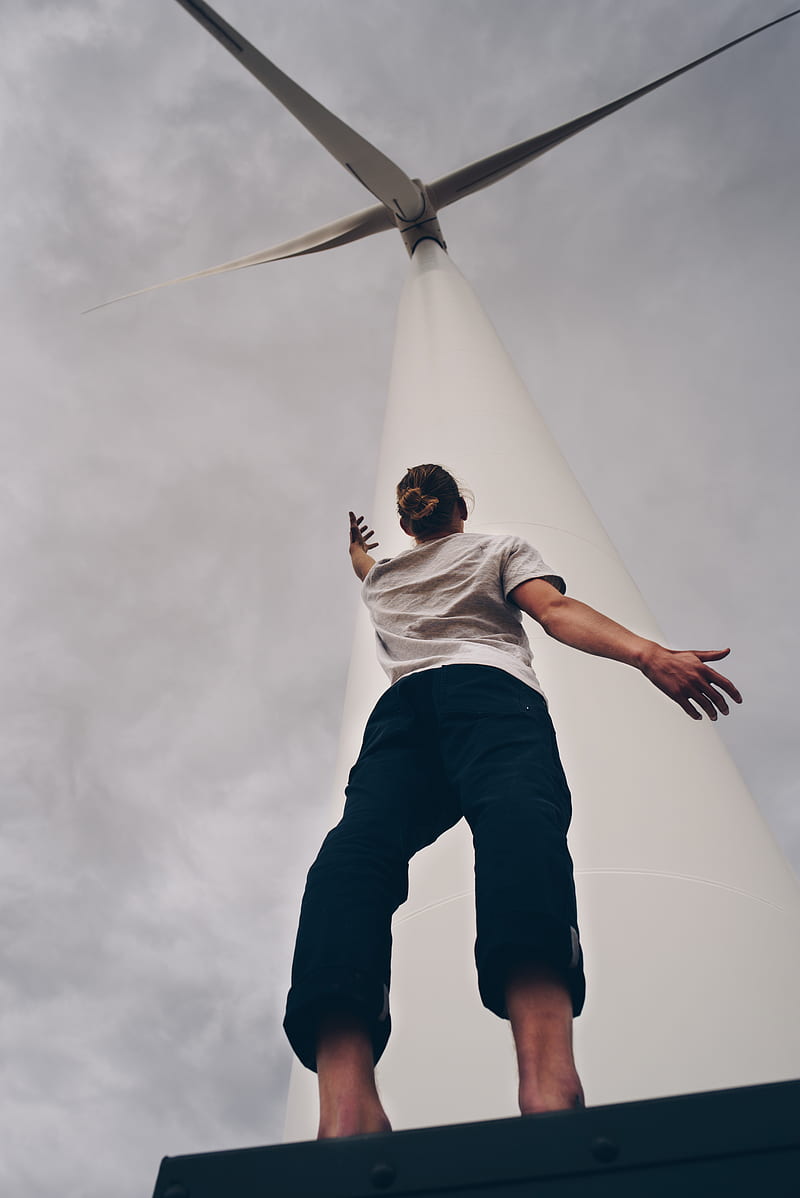 person standing on white wind mill, HD phone wallpaper