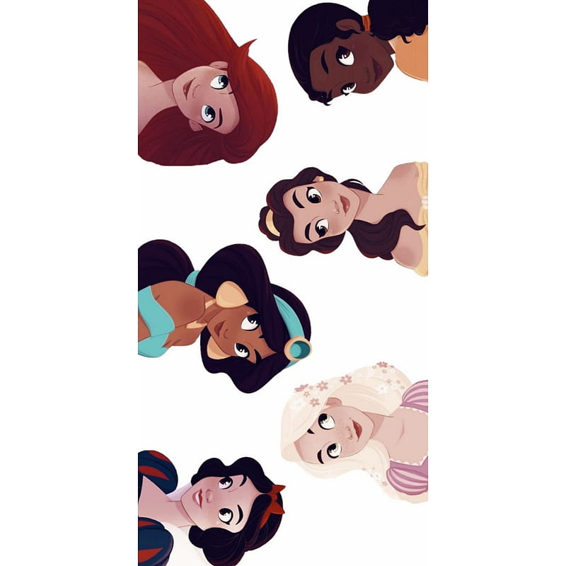 Princesses, beauty and the beast, jasmine, princess, princess and the frog, rapunzel, snow white, tangle, the little mermaid, HD phone wallpaper