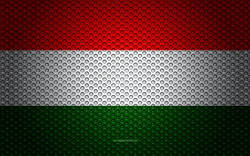 Flag of Hungary creative art, metal mesh texture, Hungarian flag, national symbol, Hungary, Europe, flags of European countries, HD wallpaper