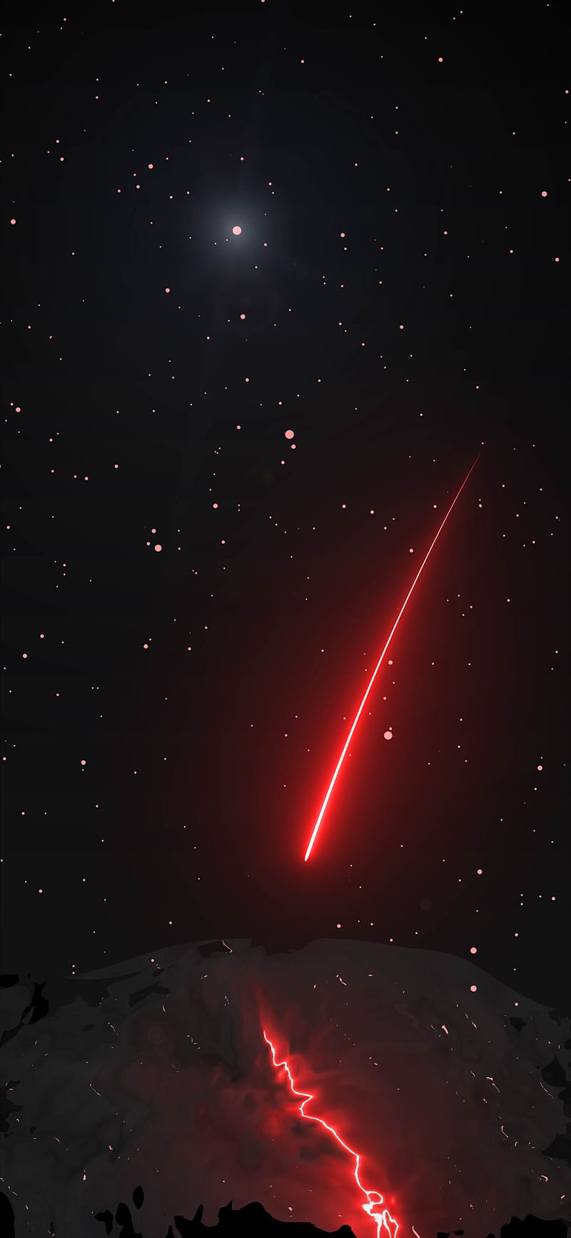 Red comet, comet, dark, glow, neon, ocean, shooting star, sky, space, star, water, HD phone wallpaper
