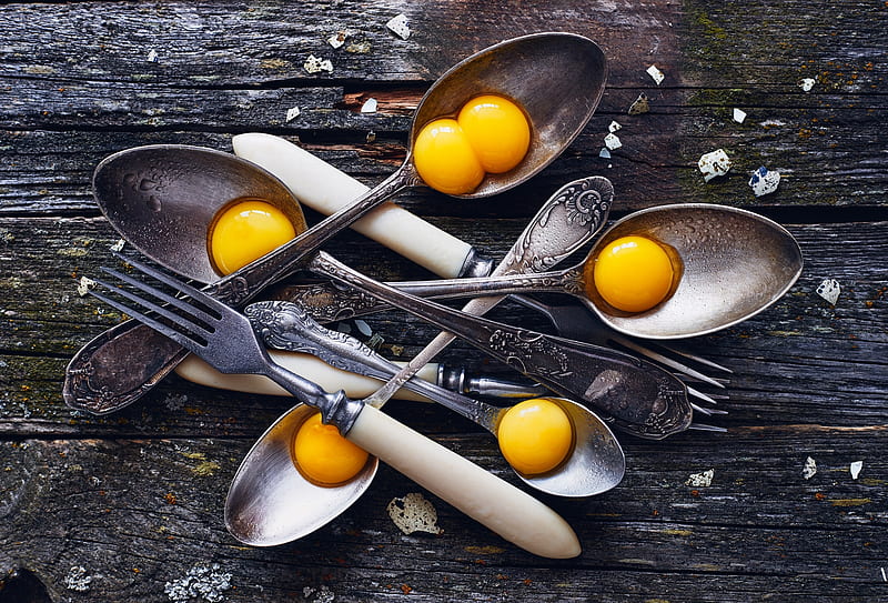 Still Life, still life, spoon, fork, egg yolks, HD wallpaper