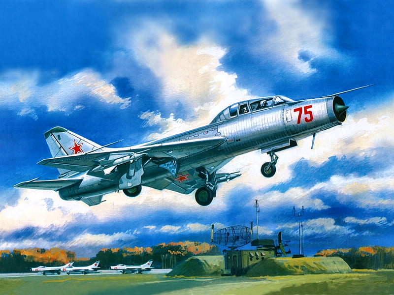 Soviet Training Fighter SU 9U F, art, flight, bonito, artwork, painting, wide screen, military, scenery, aviation, HD wallpaper