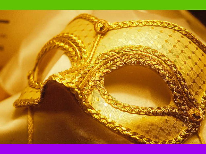 Gold mardi gras mask, gold, bonito, mask, shining, HD wallpaper