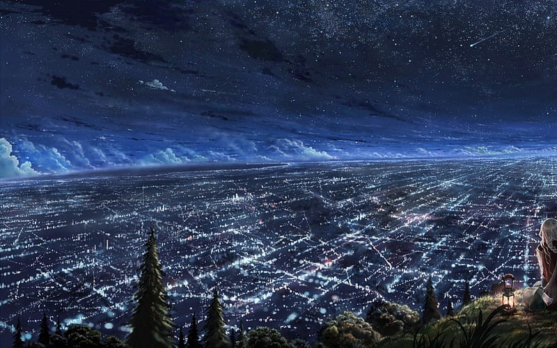 City Scape, stars, cloud, lovrl, sky, nice, city, cool, anime, anime girl, night, HD wallpaper