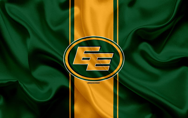 Edmonton Eskimos logo, silk texture, Canadian football team, CFL, emblem, green yellow silk flag, Edmonton, Alberta, Canada, Canadian Football League, HD wallpaper