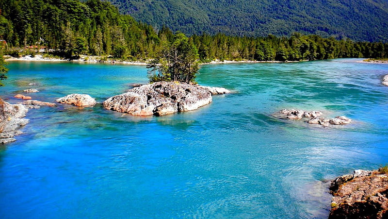 Puelo River, Chile, forest, pristine, mountains, turquoise water, Chile, Patagonia, river, bonito, HD wallpaper