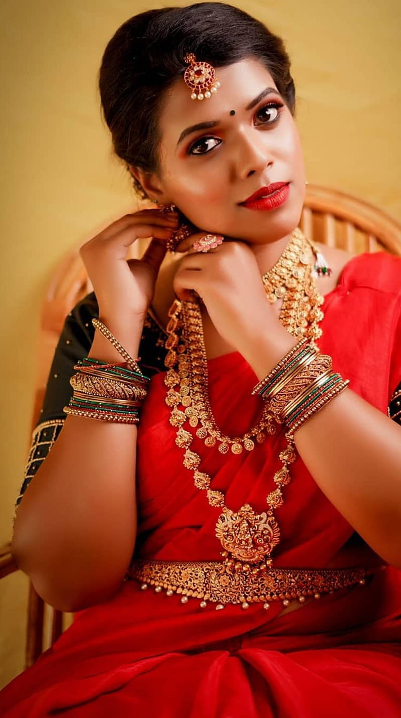 Pearly, mallu model, red saree, bridal, HD phone wallpaper | Peakpx