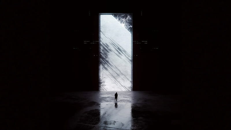 portal, silhouette, dark, glow, reflection, gloom, HD wallpaper