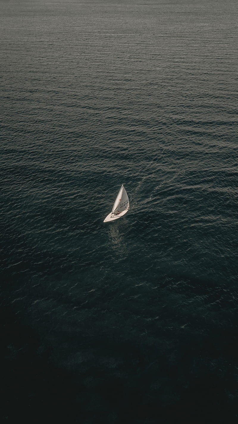 boat, sea, aerial view, water, sail, HD phone wallpaper