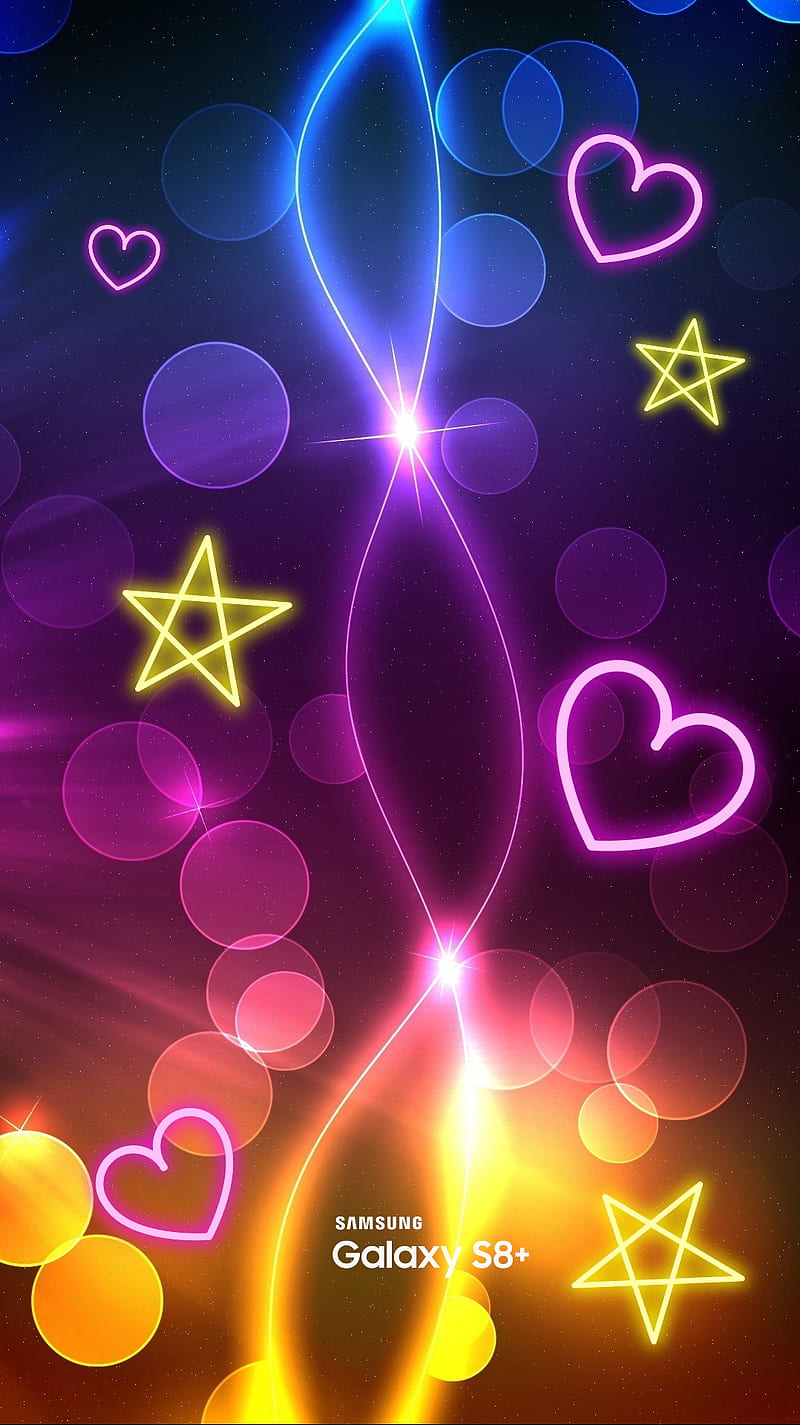 Magic, colorful, corazones, neon, romance, star, stars, HD phone wallpaper