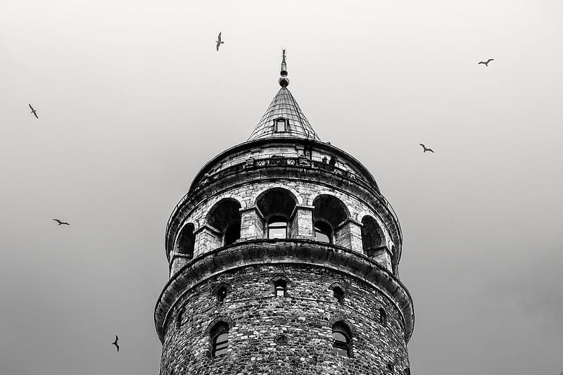 Galata Tower, black and white, canon 700d, galata kulesi, istanbul, HD wallpaper