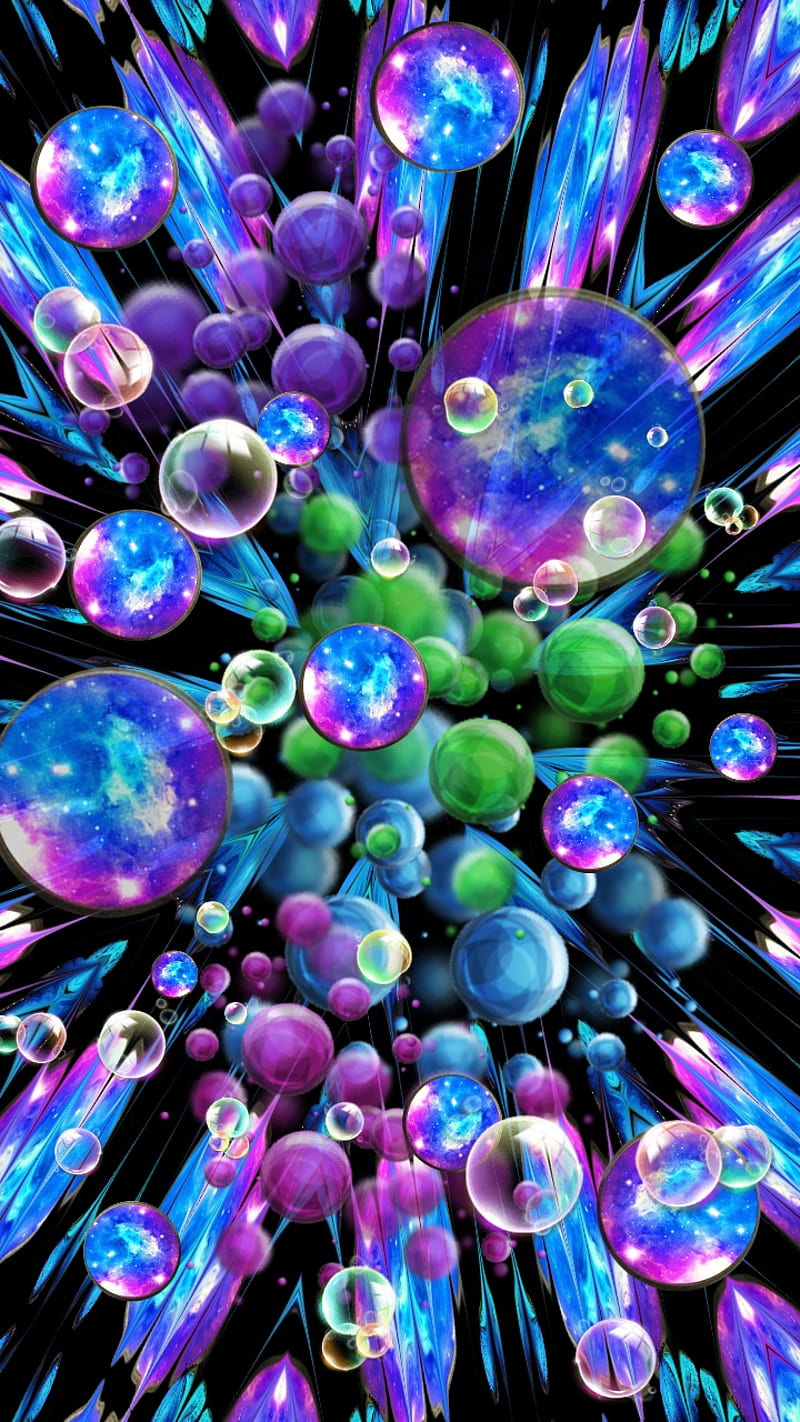 Fantasy, blue, bubbles, color, colorful, explosion, neon, underwater, HD phone wallpaper